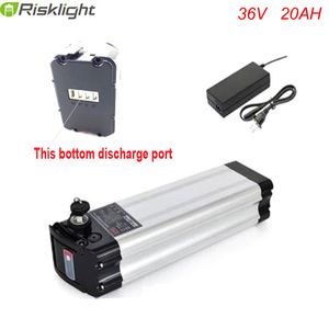 Bottom discharge 36V 20Ah Silver Fish Lithium Battery for 36V 750W 1000W Ebikes Electric Scooters with 42V 2A Charger and BMS