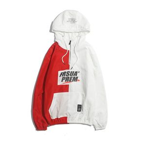 Street Tide Brand Retro Personlighet Färg Matchande Hiphop Jacka Lös par Windbreaker Man Stativ Lätt Spliced ​​Trench