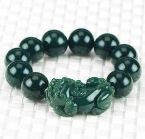 Natural hetian jade Qing Moyu PIXIU Bracelet hand string Stone Lucky Stretch Elastic Bracelet Fashion Jewelry