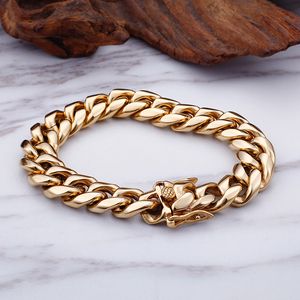 8mm / 10mm / 12mm / 14mm Högkvalitigt guld Rostfritt stål Biker Enkel Herrkvinnor Kubansk Curb Link Kedja Armband Bangle Fashion Toggle Clasp