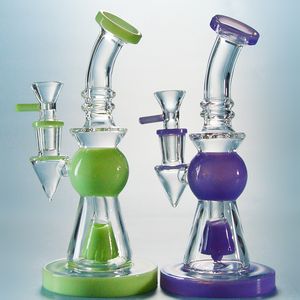 Kort nacke munstycke heady glas bongs hookahs showerhead perkolator pyramid design grön lila dab riggar med skål XL275