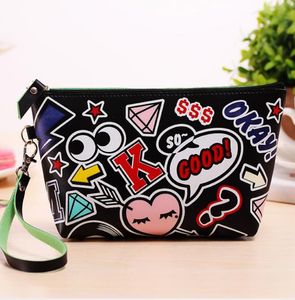 Modern Girl Cartoon Makeup Bags Women Lady Lip Cosmetic Bag Pouch Clutch Handbag Hanging Portamonete casual borsa da viaggio impermeabile