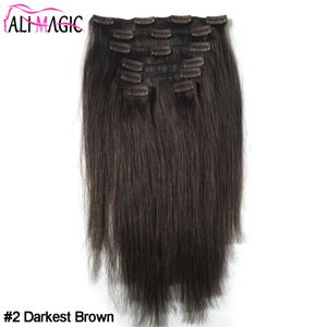 Peruana reta Clip Cabelo Natural Ins 7pcs / Set 100G Grampo em linha reta Virgin Cabelo Humano Clipe extensões naturais de cor Frete grátis