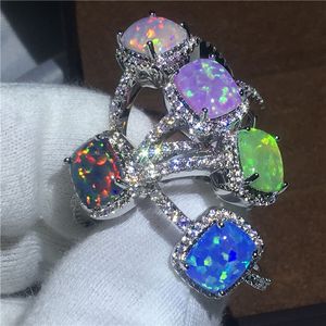 5 estilos dropshipping casal anel de aniversário colorido opala cz white gold filled festa de casamento banda anéis para mulheres homens jóias