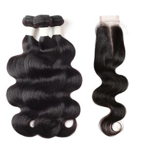 Isow Capelli umani Bundles con chiusura Brasiliani Body Wave Bundles 3pcs con 24 chiusura all'ingrosso Profondo riccio riccio capelli brasiliani Bundles Bundles