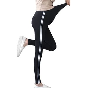 Maternity stickade leggings för gravida kvinnor byxor sida randiga sideseam sweatpants leggings comfy fritid graviditet byxor