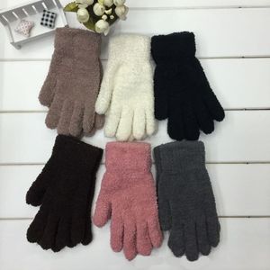 Женщины пять пальцев перчатки зима теплые пушистые варежки для взрослых размер женщины мода чистый цвет оптом melody2041