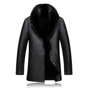 new fashion Winter Fur coat Man Thick Leather Mink Hair Collar Jacket Casual Single Breasted mens high quality plus size M-4XL