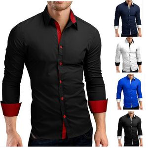 Mänskjorta Man Högkvalitativ långärmad T-shirts Casual Hit Färg Slim Fit Svart Male Shirts