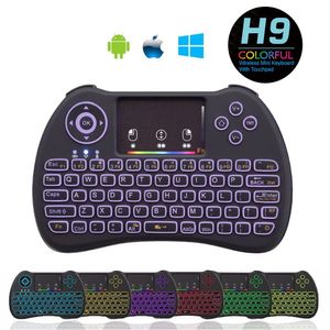 Telecomando wireless Mini H9 retroilluminato arcobaleno 2.4GHz Fly Air Mouse Retroilluminazione tastiera QWERTY Touchpad per Mini PC Android TV Box