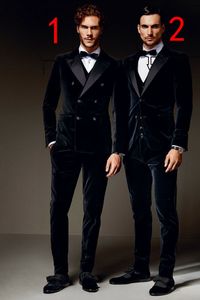 Nowy Moda Peak Lapel Velvet Groom Tuxedos Groomsmen Blazer Doskonałe Mężczyźni Formalne Prom Party Garnitury (Kurtka + Spodnie + Kamizelka + Kamizelka) Nie; 931