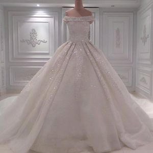 Sparkly Sequins Beaded Wedding Dresses Gorgeous Off Shoulde Tulle Ball Gowns Bridal Dress Custom Made Tulle Bröllopsklänning Vestido de Noiva