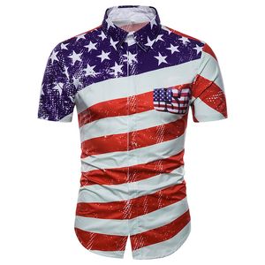 USA Flagga Skriv ut Skjorta Män / Kvinnor 2018 Brand New Short Sleeve Chemise Homme Casual Slim Fit Striped Flag Summer Mens 3D-tröjor XXXL