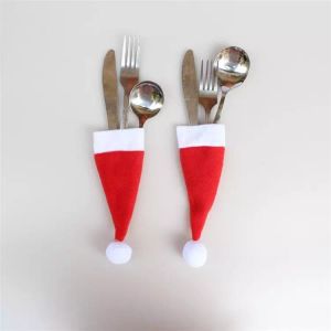 400pcs Christmas hat pull brush cap 6X13cm for knife and fork set table wine bottle decoration Party