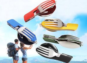 Suprimentos de camping Ao Ar Livre durável Multi-funcional Colher garfo faca ferramentas utensílios de mesa Portátil 3 em 1 Conjunto de Louça