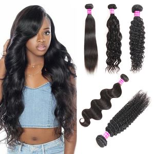 Barato Em Linha Reta Brasileira Virgem Feixes de cabelo humano Não Transformados Ondas Do Corpo Peruano Ondas Do Cabelo Kinky Curly Remy Extensões de Cabelo Frete Grátis