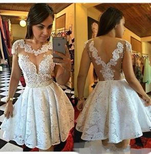 Sexy Full Lace Sheer Short Homecoming Dresses Illusion Beads Juniors Cocktails Short Prom Dress Party Ball Gowns Graduation Club Wear Cheap