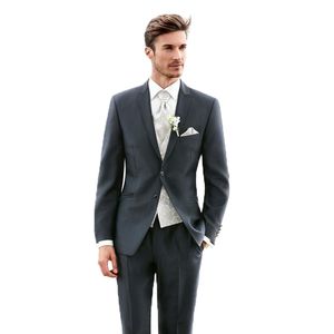 Grey Men Suits Beach Wedding Two-Button Print Vest Slim Fit Groom Tuxedos 3 Pieces Best Man Blazers Jacket Classic Pants Groomsmen Wear