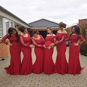 Nowy arabski styl afrykański czerwony sukienki druhny plus size macierzyństwo Off ramię długimi rękawami bal suknie w ciąży sukienki formalne