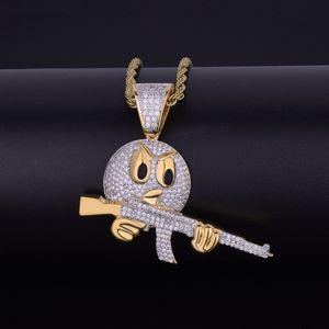 Heißer Verkauf Männer/Frauen Hip Hop Schmuck Bling Kubikzircon Halskette Anhänger mit Vogel Pistole frei Seil Kette zwei Farben für Geschenk