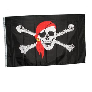 Halloween-Deko-Banner, Knochen, Piratenflagge, schwarzer Totenkopf, gekreuzte Knochen, Flagge, Polyester, roter Schal, Banner