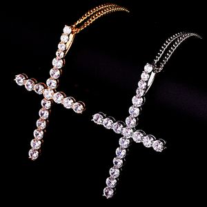 Hot Sales Hip hop Jewelry Men's Long Cross Necklace Pendant Charm Bling Ice Out Cubic Zircon With Chain For Gift