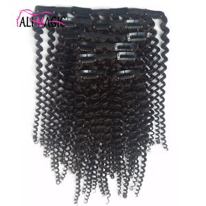 Ali Magic Brazilian Remy Deep Wave Kinky Curly Bundles Clip In Human Hair Extensions Naturfärg Stycken Set Full Head g g