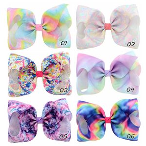 6pcs 8 pollici grande arcobaleno a strisce gradiente stampa fiocchi per capelli nastro del grosgrain con clip per bambini accessori per capelli fatti a mano HD826