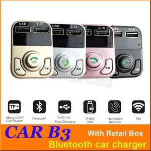 CAR B3 Multifuncional Transmissor Bluetooth 2.1A Dual USB carregador de Carro FM MP3 Player Car Kit Suporte TF Cartão Handsfree + caixa de varejo Mais Barato