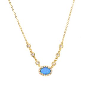 2018 high quality brass fashion jewelry blue fire opal gemstone cz link chain gold silver plated collar gemstone necklace