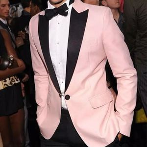 Classic Handsom Peak Lapel Pink Wedding Groom Tuxedos Men Suits Wedding/Prom/Dinner Man Blazer(Jacket+Tie+Girdle+Pants) A