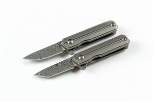 Offerta speciale Coltello pieghevole Flipper con mini cuscinetti a sfera in acciaio di Damasco Lama Drop Point Manico in lega di titanio TC4 con confezione regalo