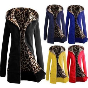 S-6XL Plus Size Womens Long Sleeve Fleece Sweat Zip Hoodie Leopard Casual Coat Jacket Outwear Slim