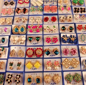 Random mix style 30Pairs/lot With Box Gold Gem Fashion Earrings wholesale earrings New fashion jewelry top quality HJ002