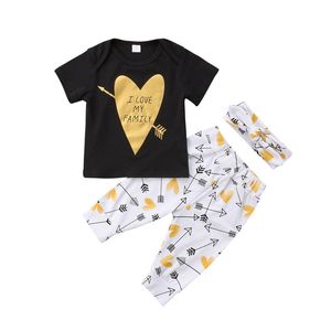 Newborn Baby baby boy clothes Set - 2018 Summer Collection: Short Sleeve Black T-Shirt and Long Pants with Headband for Girls
