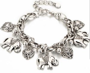 12pcs/lot Trendy Silver Color Charm Bracelet Bohemian Statement Women Bracelet With Elephant Heart Vintage Jewelry For Women