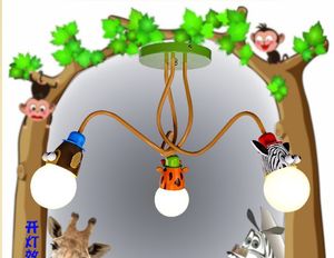 3 głowa E27 Cartoon Pokój dziecięcy Żyrandol Sypialnia Światła Śliczna małpa Zebra Kreatywne Lampy