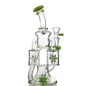 Double Recycler Glass Bongs Propeller Percolater Oil Rigs Grüne lila Mini -DAB Rig Einzigartige Design Wasserleitung mit 14mm Schüssel XL167