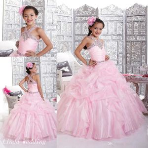 Rosa glitzerndes Mädchen-Festzug-Kleid, Prinzessin, Ballkleid, Strass-Party, Cupcake-Abschlussballkleid für junge kurze Mädchen, hübsches Kleid für die kleine K