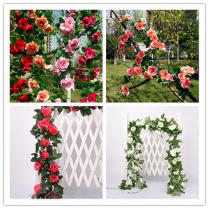 245 cm Decoração de casamento Artificial Falso Silk Rose Flor Vinha Guirlanda De Suspensão de Casamento Casa Flores Decorativas Grinaldas