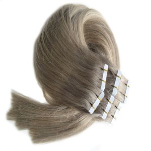 Prata Cinza Brazilian Hair Tape Na Extensão Humana 300G / Bundle Pele Trama Extensões de Cabelo Reta Fita Adesiva Extensão PU 120 PCS