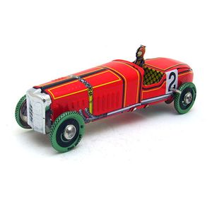Tinplate bilmodell Vind-up leksak, spansk röd 2 racerbil, retro klassisk nostalgisk, för fest barns födelsedagsgåva, samla, heminredning