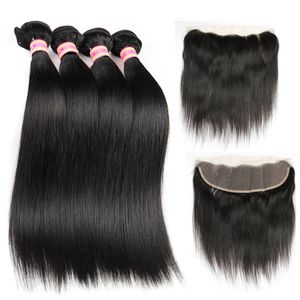 Wholesale bulk virgin hair for sale - Group buy Siyusi Indian Straight Virgin Hair Bundles With X4 Lace frontal Closure Human Hair Extensions Human Weave Bundles With Closure Top Bulk