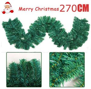 2.7m (9ft) Artificial Green Wreaths Christmas Garland Fireplace Wreath for Xmas New Year Tree Home Party Decoration 160H/200H