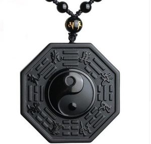 Droppe frakt svart obsidian yin yang halsband hängsmycke kinesisk bagua män smycken kvinnor smycken