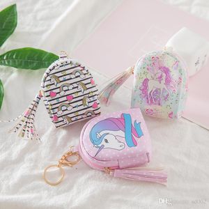 Data Line Storage Bag Unicorn Barn Cartoon Coin Purse Key Case Printing Tassels PU För Lady 4 5by ff