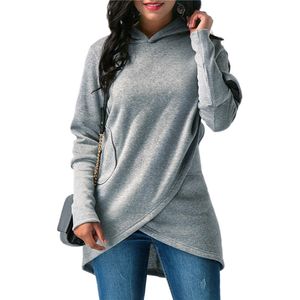 Hoodie Mulheres Plus Size Moletom Com Capuz Hoodies Das Mulheres Casuais Pullovers Manga Longa Solto Assimétrica Moletom Com Capuz Jumper Sweat Femme D18103001