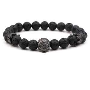 New Men Charm Bracelet CZ Skull mala yoga Lava Stone  Crown Bracelet For Men Handmade Jewelry Masculina Pulseira