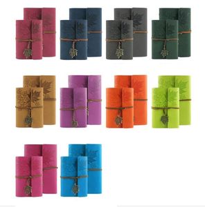 A7 leaf pendant notebooks school office supplier student notepads pu leather covers kraft papers notes books spiral leaf journal diary