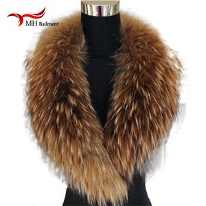 Natural Color Raccoon Fox Real Fur Collar Scarf Genuine Big Size Scarves Warp Shawl Neck Warmer Stole Muffler with Clip Loops #6 D18102406